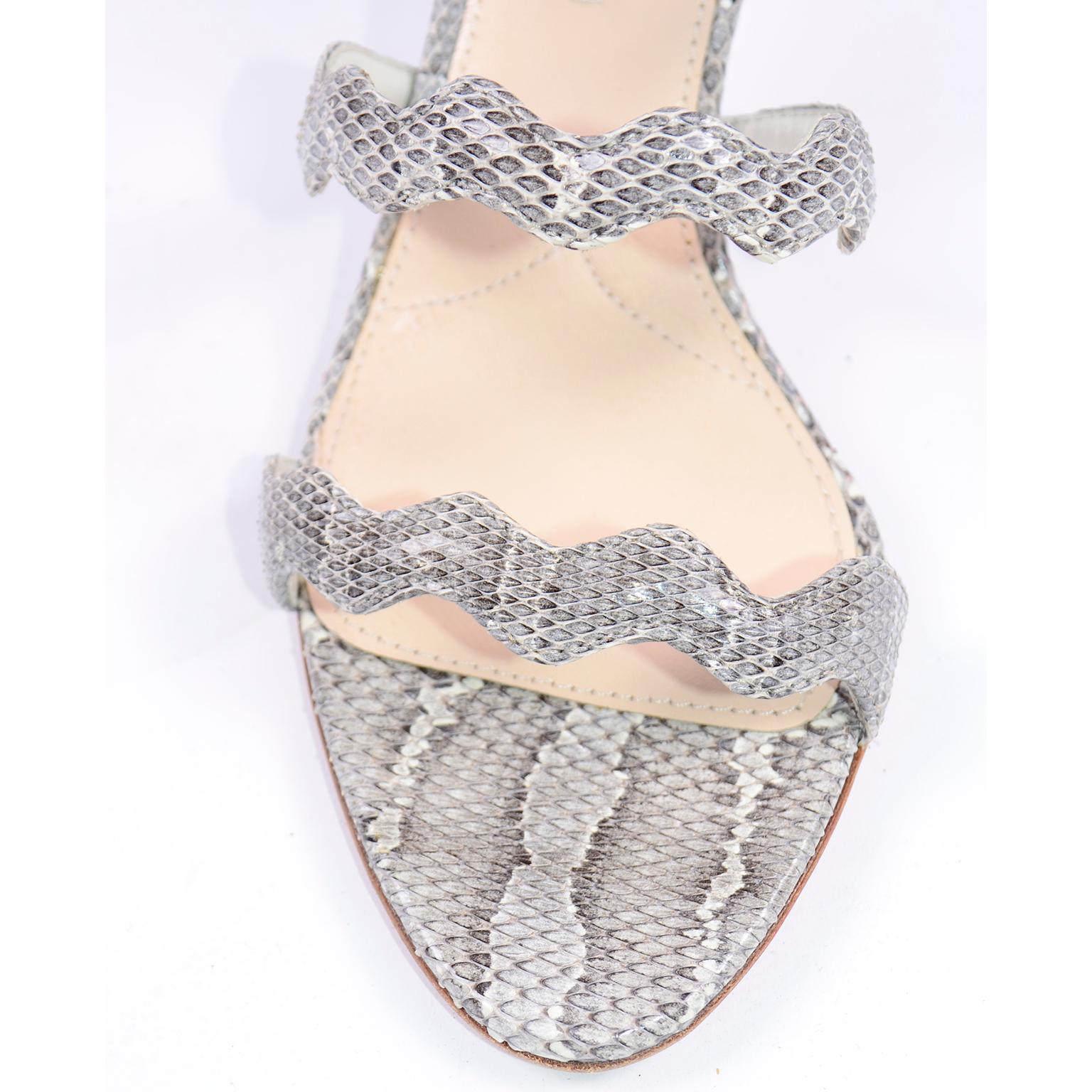 Women's Prada Calzature Donna Roccia Snakeskin Wavy Ankle Strap Heeled Sandals  For Sale