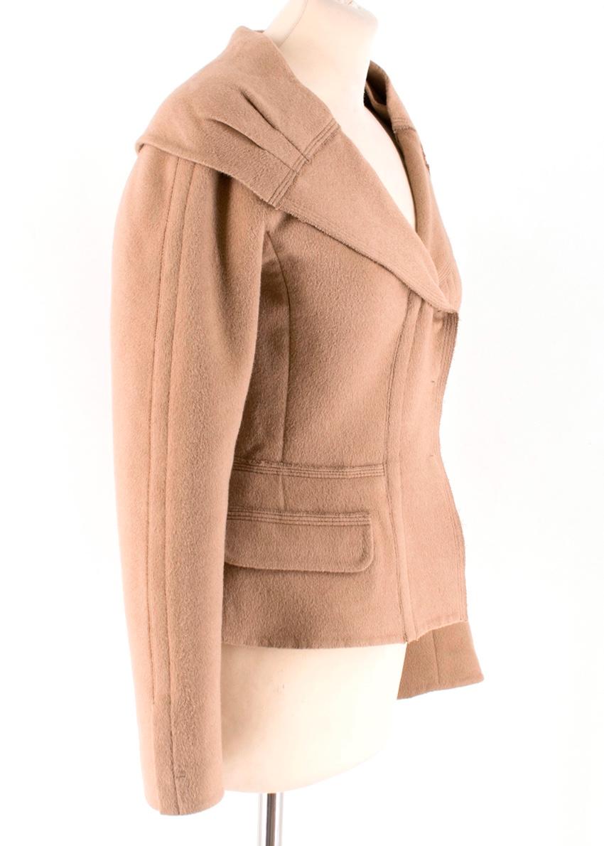 Prada Angora Jacket in Camel 

- Snap fastenings 
- Side Flap Pockets
- Large Collar 
- Peplum Hemline 

52% Wool
48% Angora

Dry Clean Only

Made in Italy 

Please note, these items are pre-owned and may show signs of being stored even when unworn