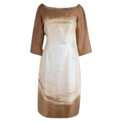 Prada camel & beige silk twill shift dress For Sale