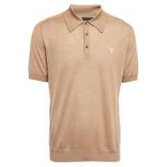 Prada Camel Brown Cashmere Logo Embroidered Polo T-Shirt XXL