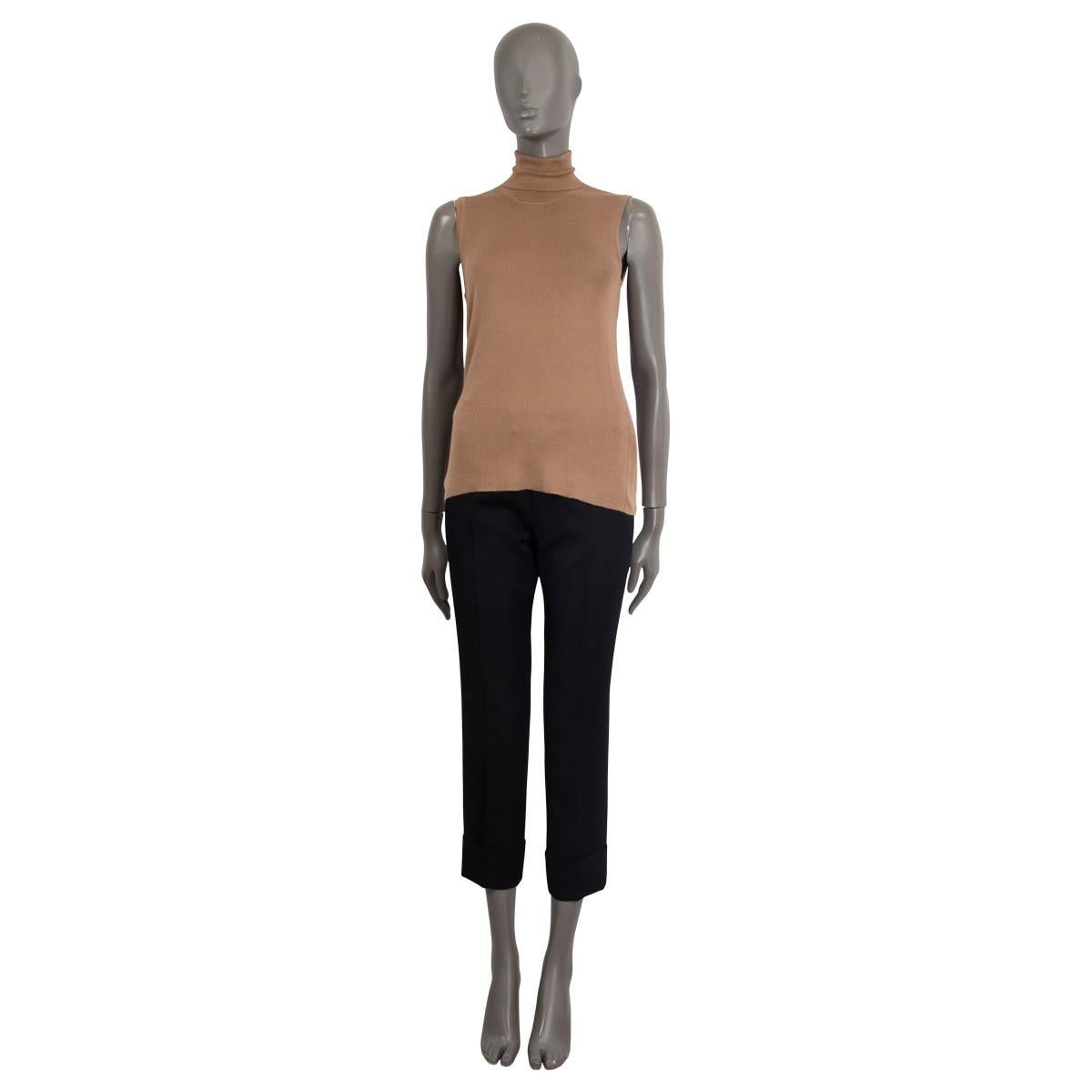 100% authentic Prada sleeveless turtleneck sweater in camel cashmere (70%) and silk (30%). Has been worn and is in excellent condition.

Matching cardigan available seperately. 

Measurements
Tag Size	46
Size	XL
Bust	78cm (30.4in) to 116cm