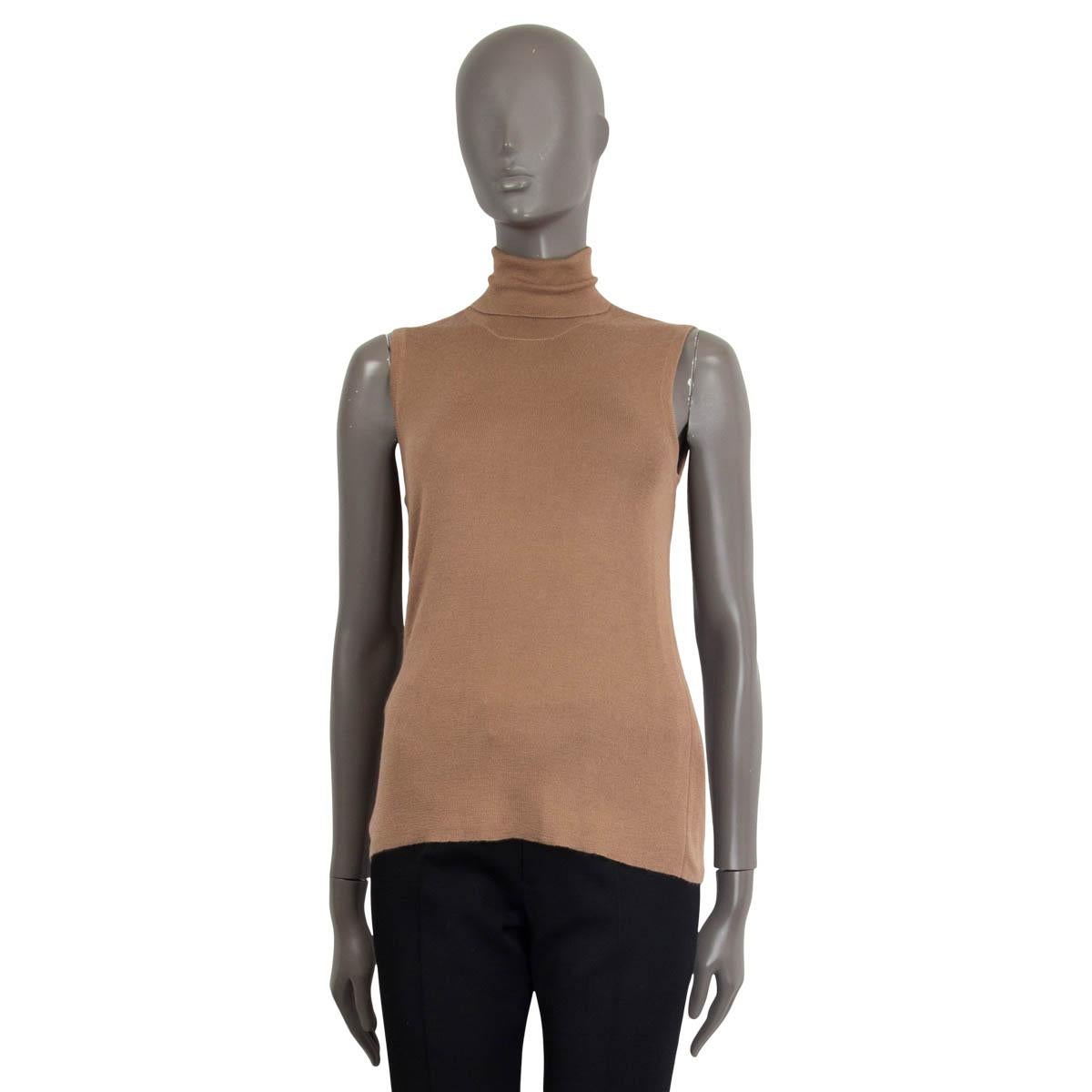 PRADA camel brown cashmere silk Sleeveless Turtleneck Sweater 46 XL