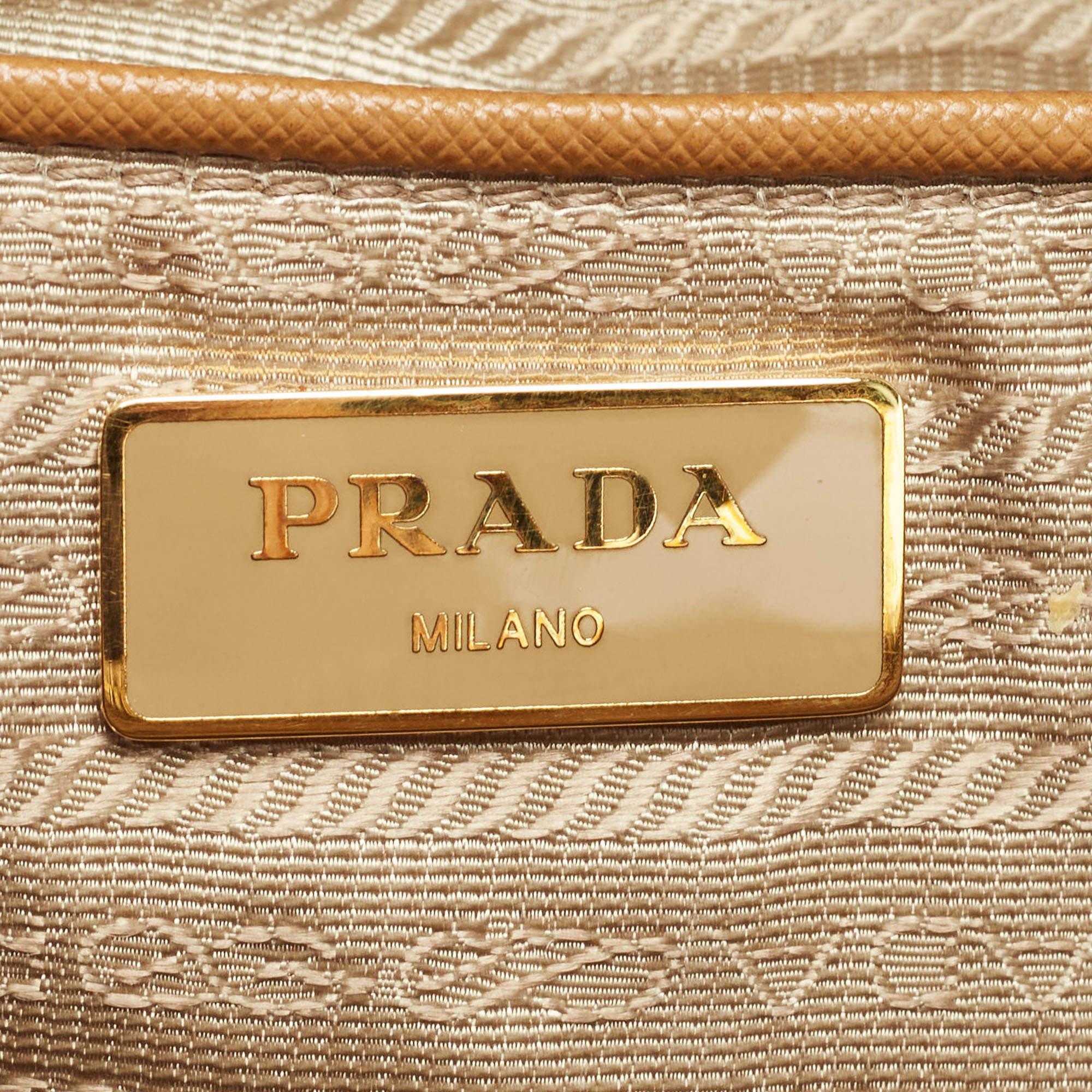Prada Camel Brown Saffiano Lux Leather Extra Large Double Zip Tote 6
