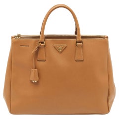 Prada Camel Brown Saffiano Lux Leather Extra Large Double Zip Tote