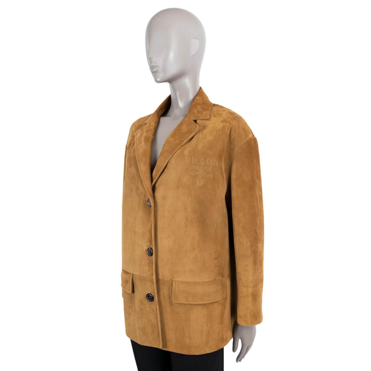 Women's PRADA camel brown suede 2022 SINGLE-BREASTED OVERSIZED Jacket 38 XS