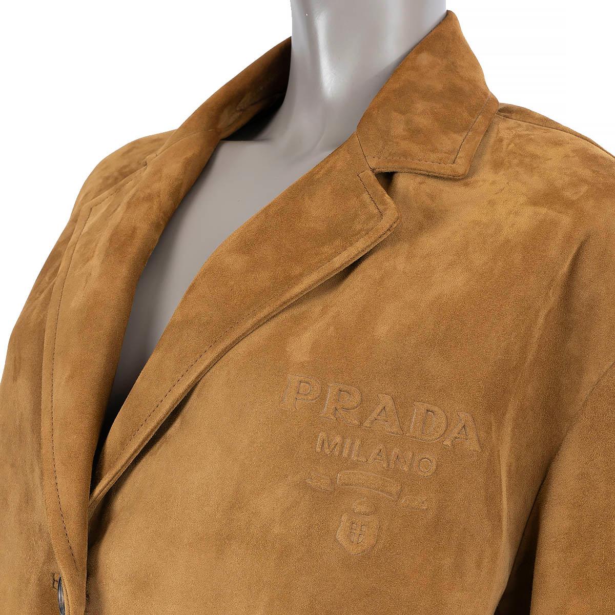 PRADA camel brown suede 2022 SINGLE-BREASTED OVERSIZED Jacket 38 XS 2