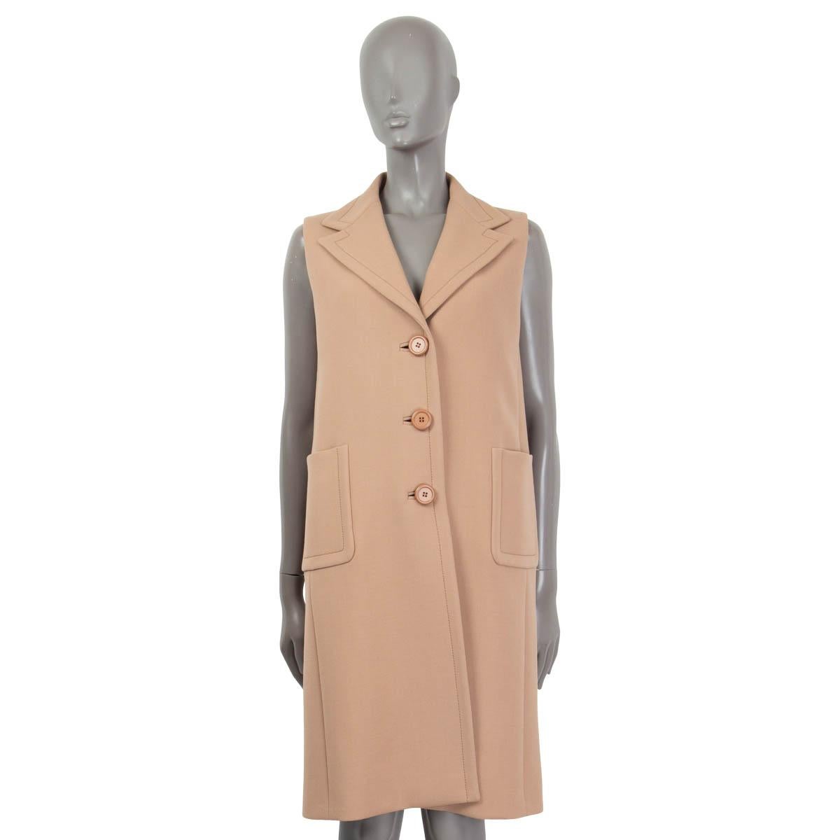 PRADA camel brown wool SLEEVELESS Coat Jacket 44 L For Sale