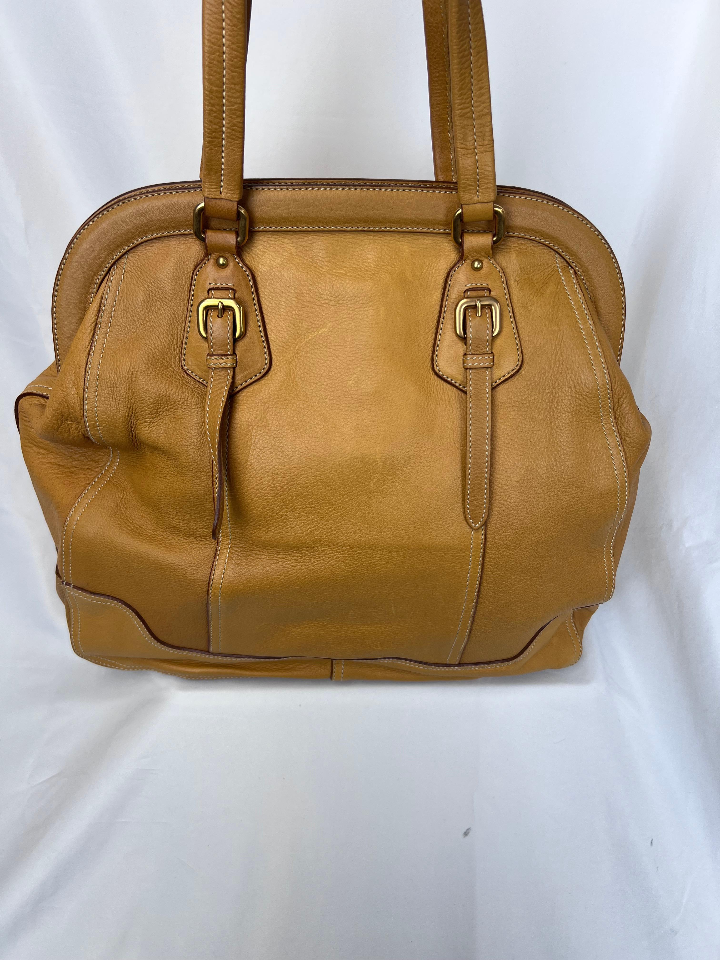 Brown PRADA Camel Leather High Doctor's Bag For Sale