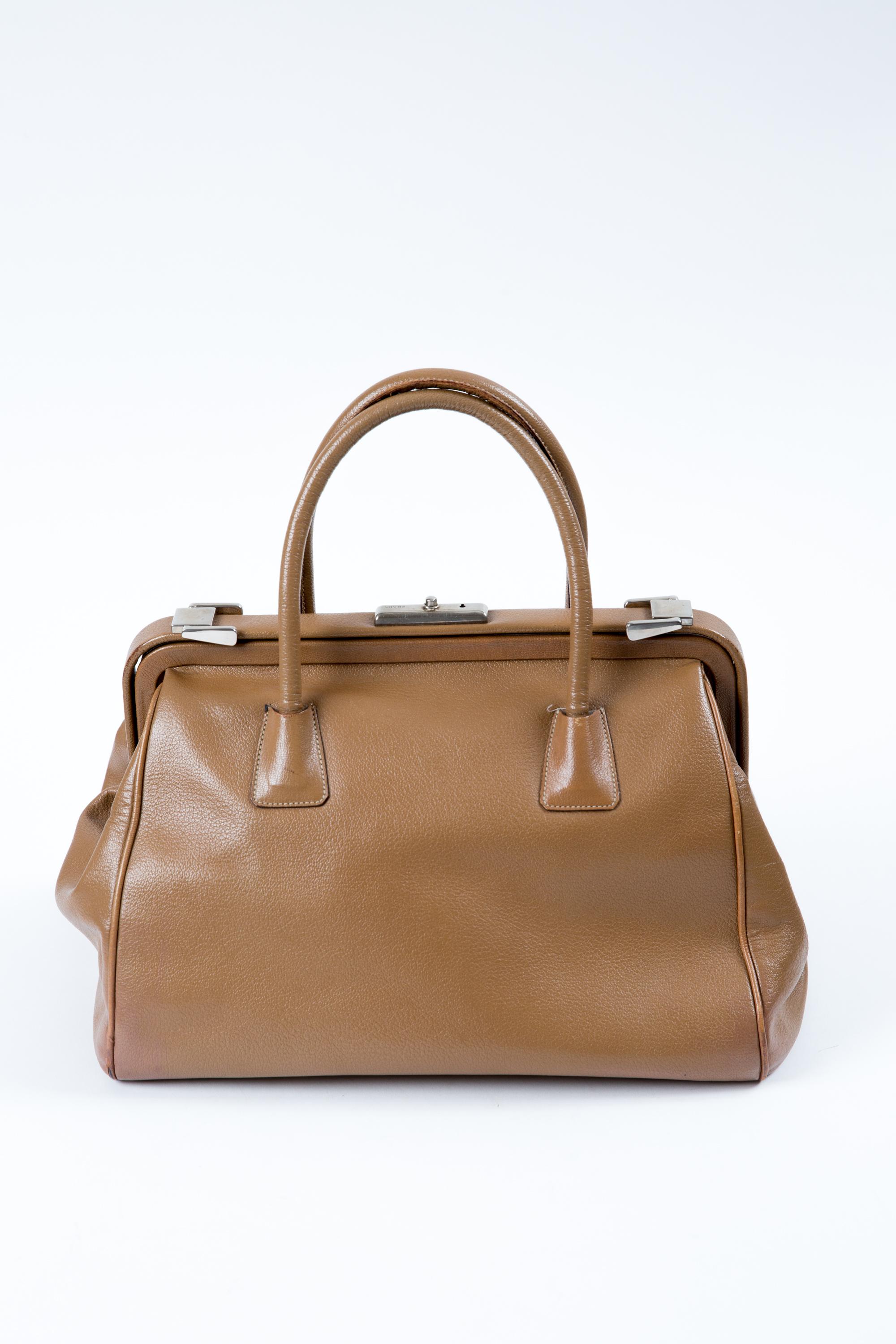 Brown Prada Camel Madras “Cerniera” Doctor Bag