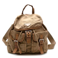 Prada Camel Nylon Leather Trimmed Backpack