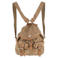 Prada Camel Nylon Leather Trimmed Backpack