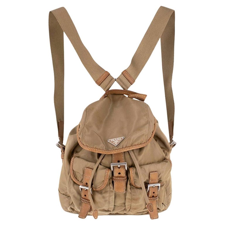 Prada Camel Nylon Leather Trimmed Backpack at 1stDibs beige