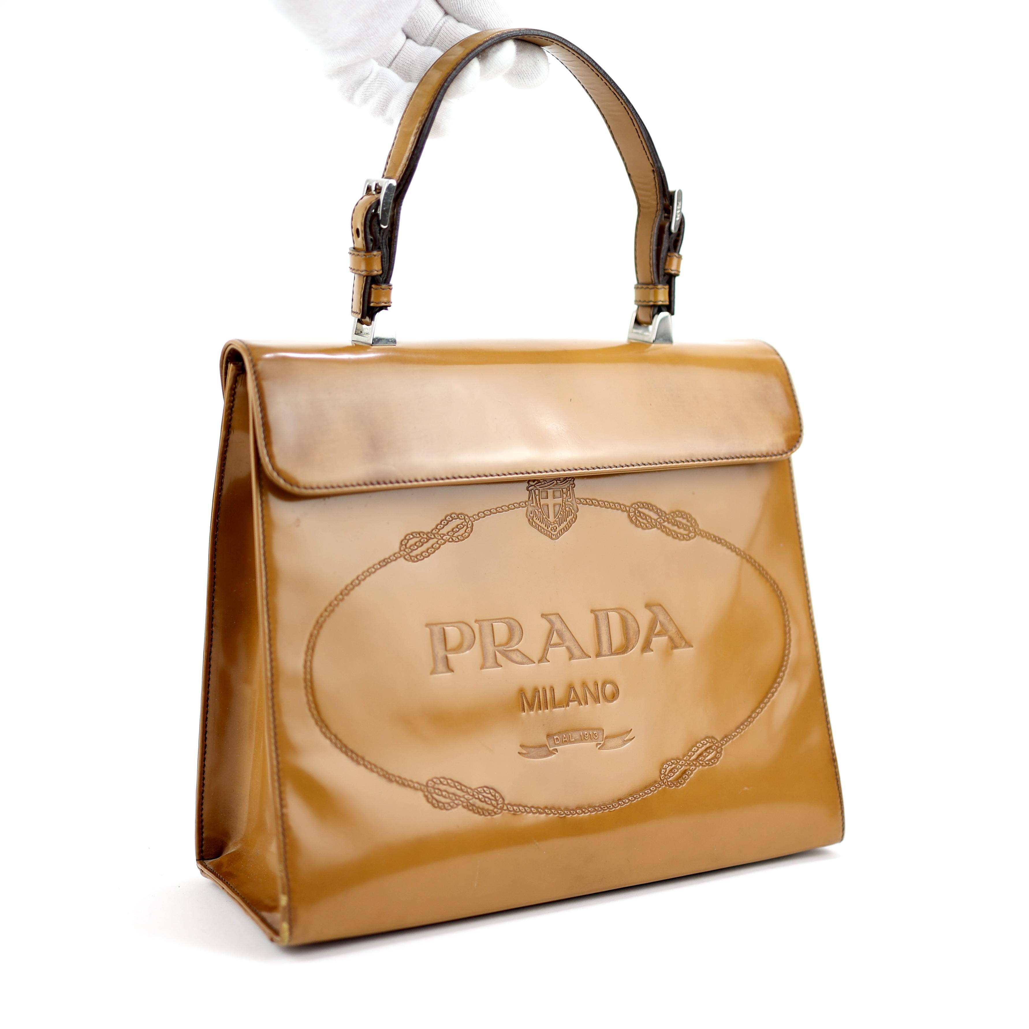 Prada Camel Shiny Leather Bag  In Good Condition In Bressanone, IT
