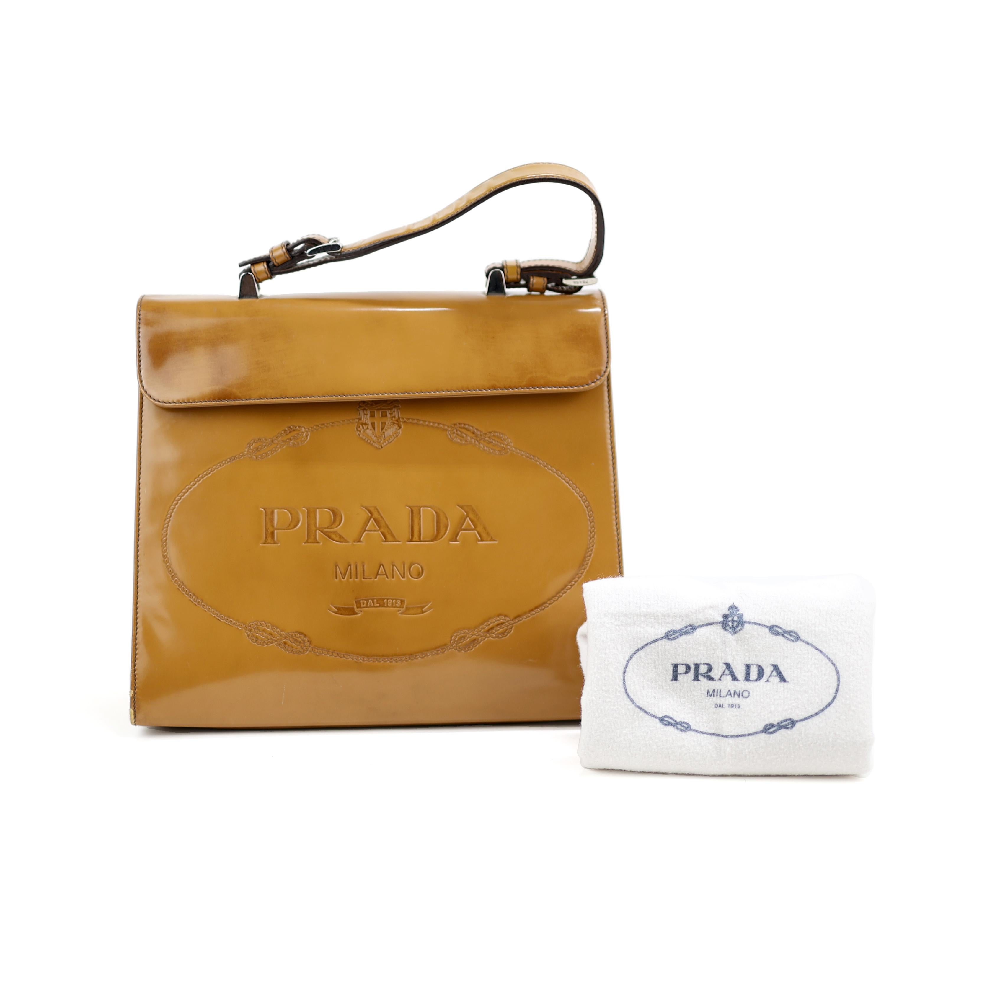 Prada Camel Shiny Leather Bag  2