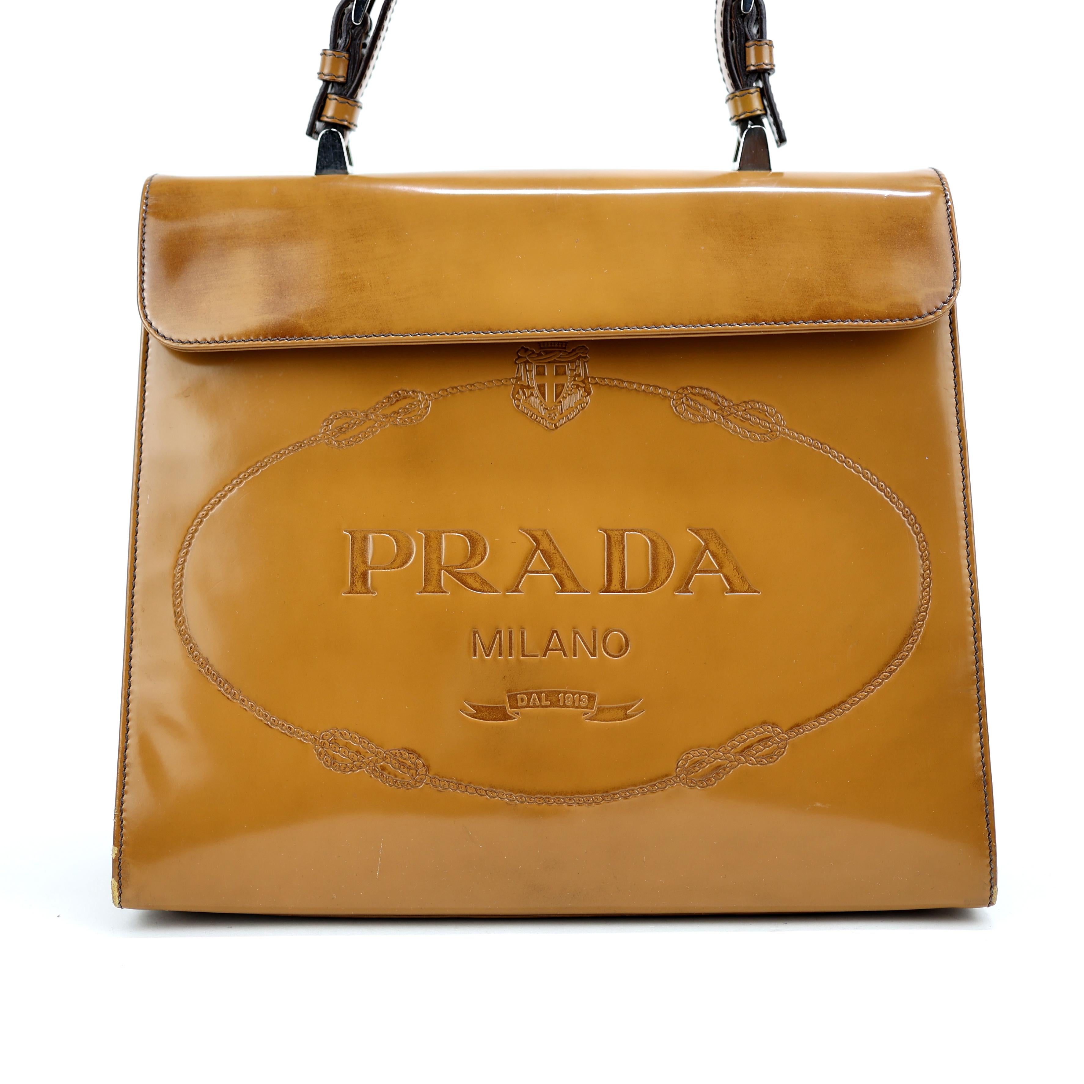 Prada Camel Shiny Leather Bag  3