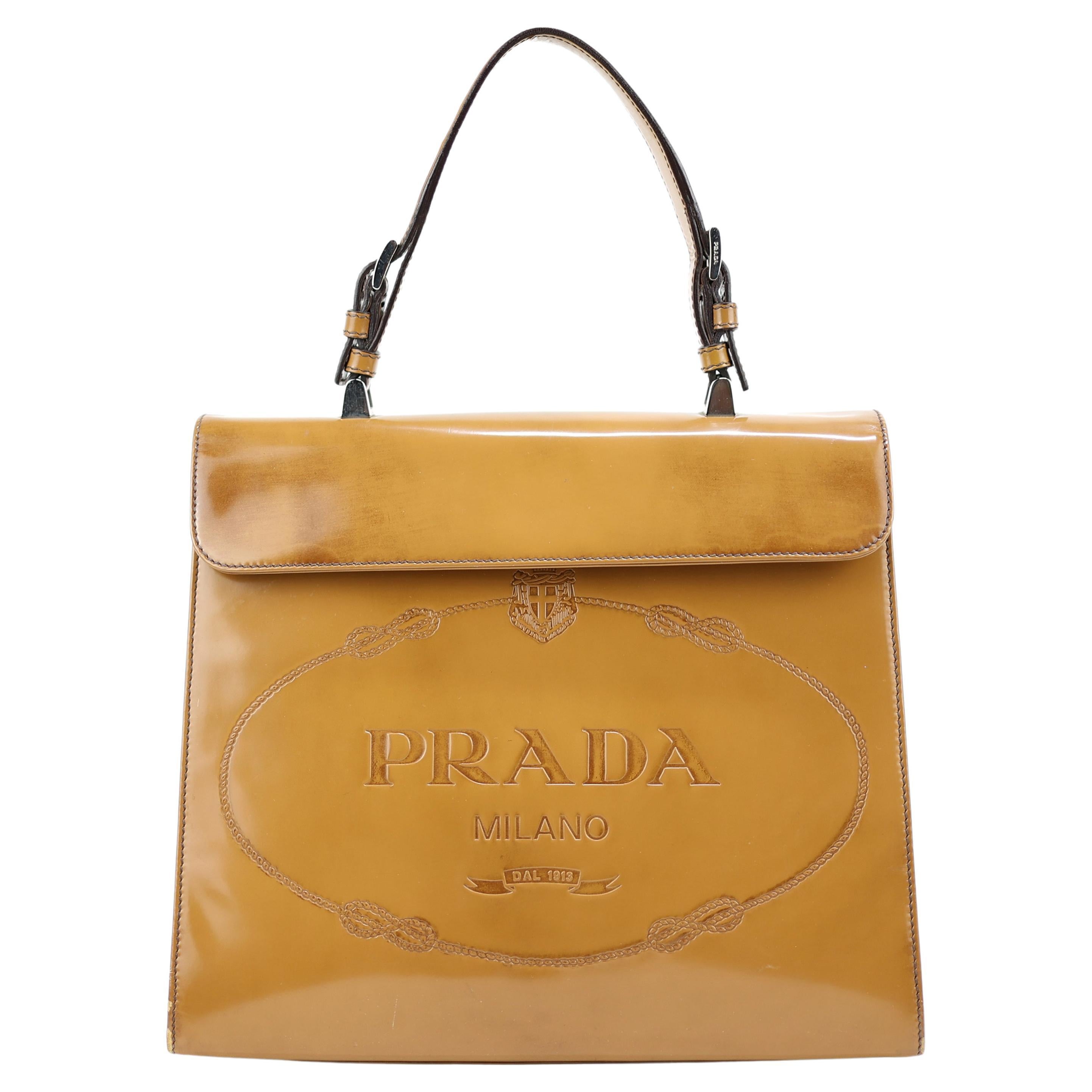 Prada Camel Shiny Leather Bag 