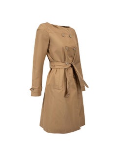 Prada Camel Square Neck Double Breasted Coat Size M