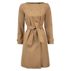 Prada Camel Square Neck Double Breasted Coat Size M