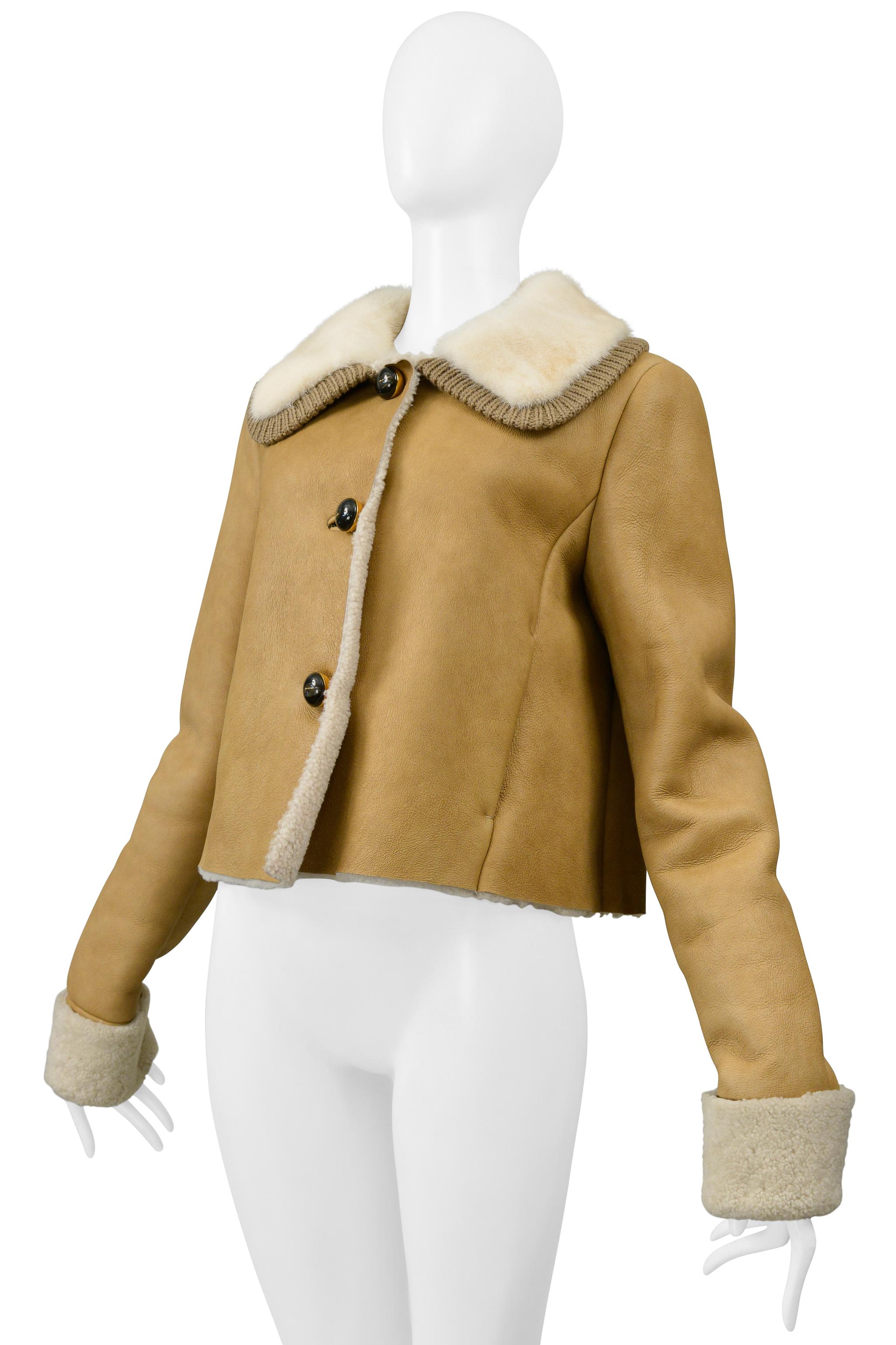 Donna Prada Giacca in camoscio e shearling con colletto in visone bianco 2010 in vendita