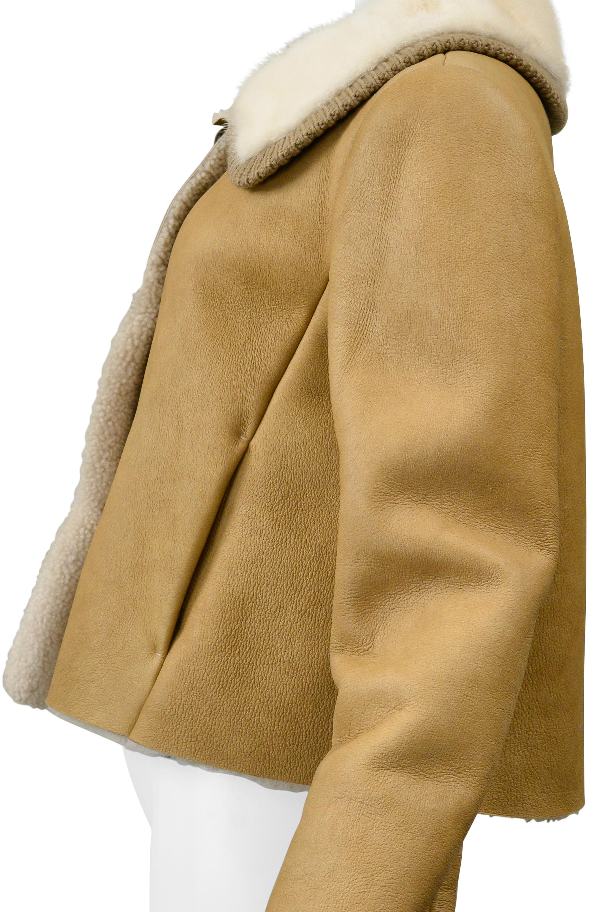 Prada Giacca in camoscio e shearling con colletto in visone bianco 2010 in vendita 1