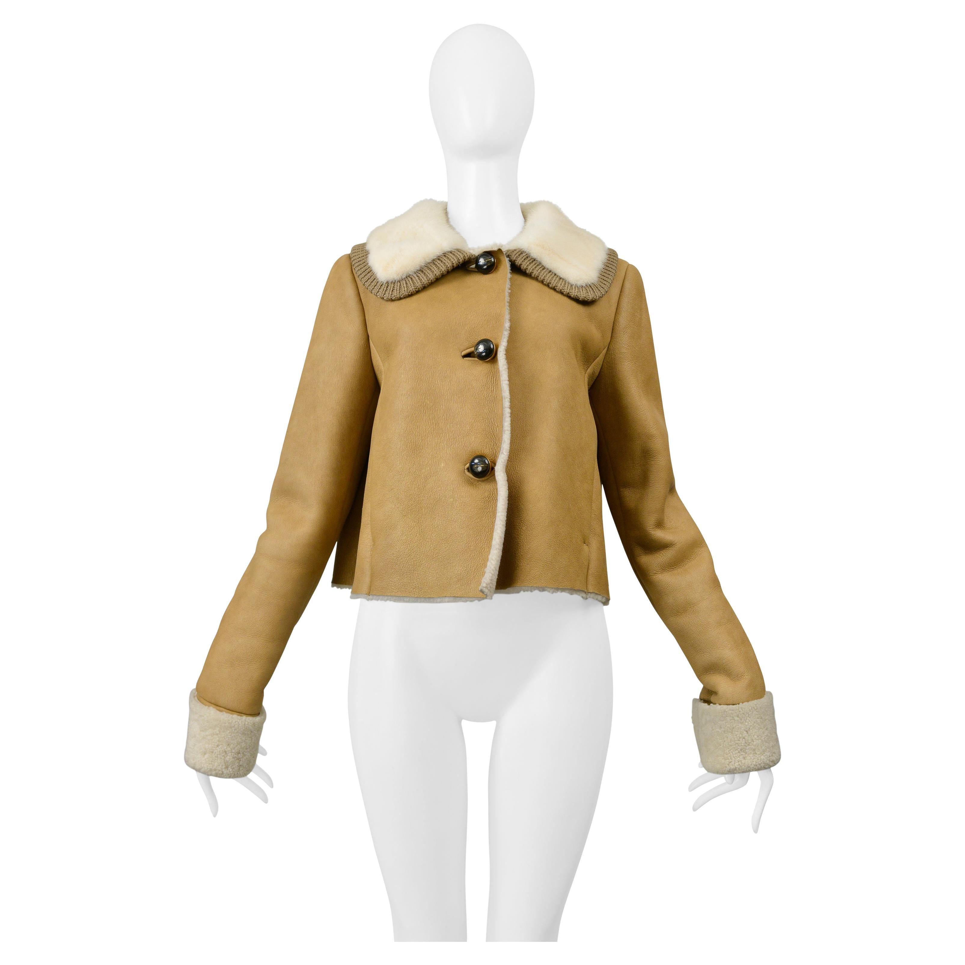 Prada Camel Suede & Shearling Jacket With White Mink Collar 2010