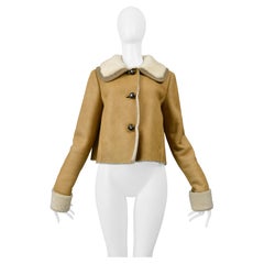 Prada Camel Suede & Shearling Jacket With White Mink Collar 2010