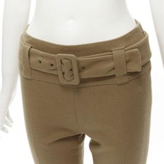 PRADA camel tan wool buckle belt tapered cropped pants XS