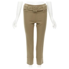 PRADA Pantalon court effilé à boucle et ceinture en laine beige camel XS