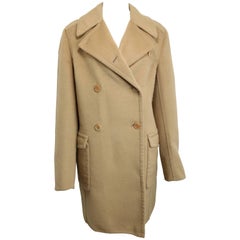 Prada Camel Wool Angora Goat Hair Double Breasted Coat