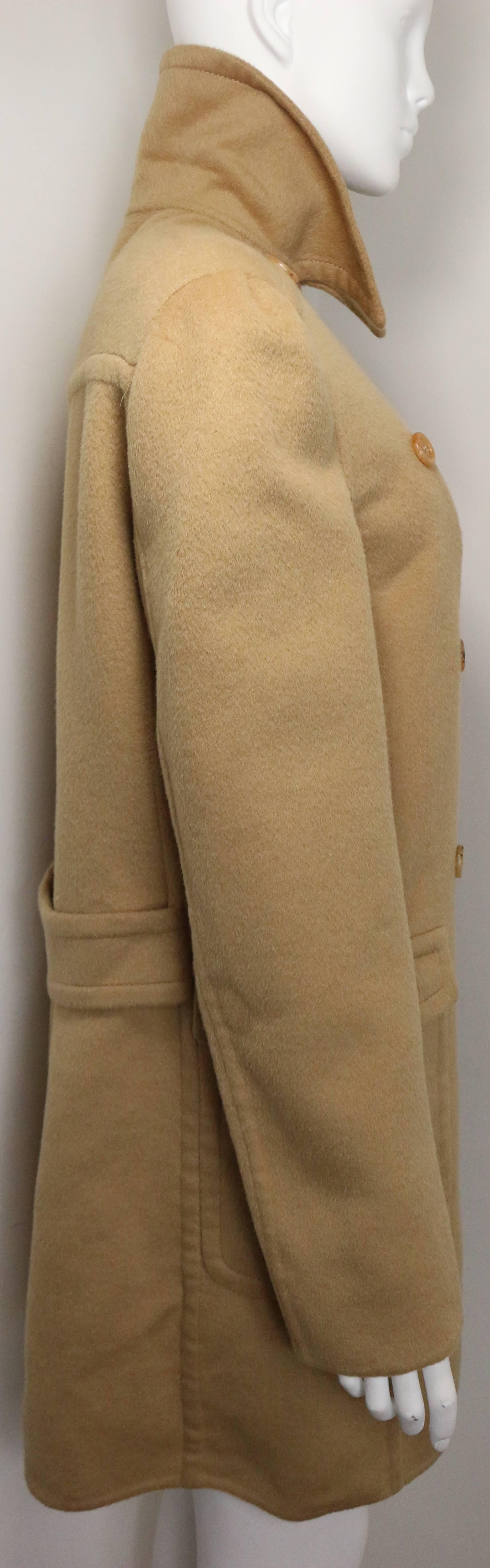 Prada Camel Wool Angora Goat Hair Double Breasted Coat  For Sale 1