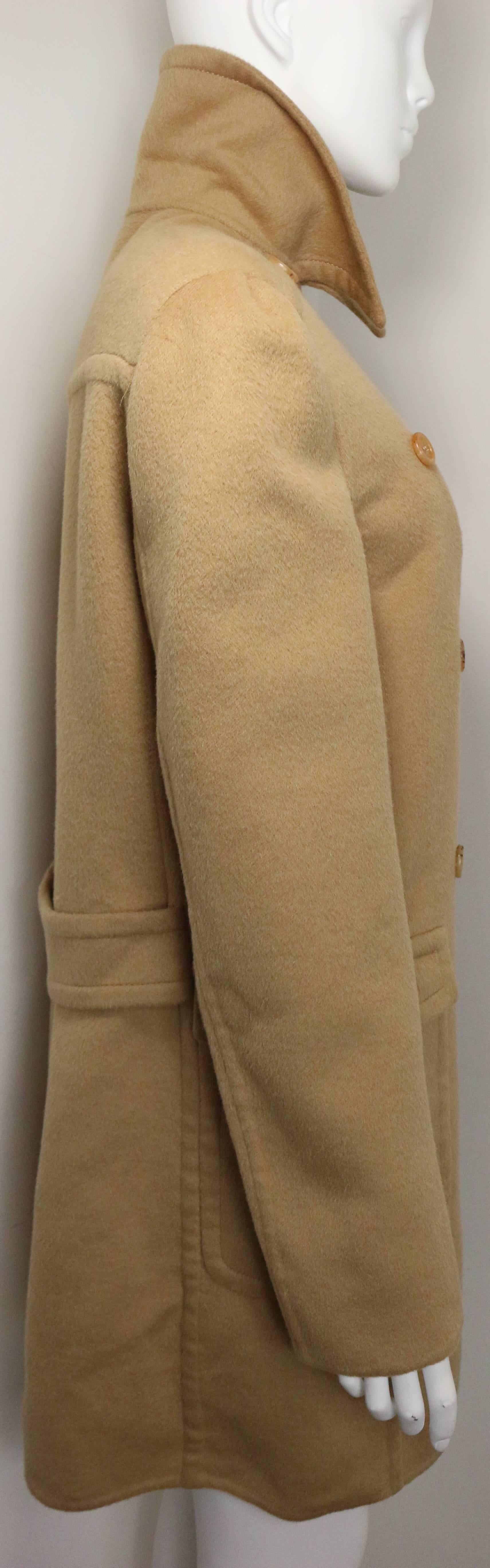 Men's Prada Camel Wool Angora Goat Hair Double Breasted Coat For Sale