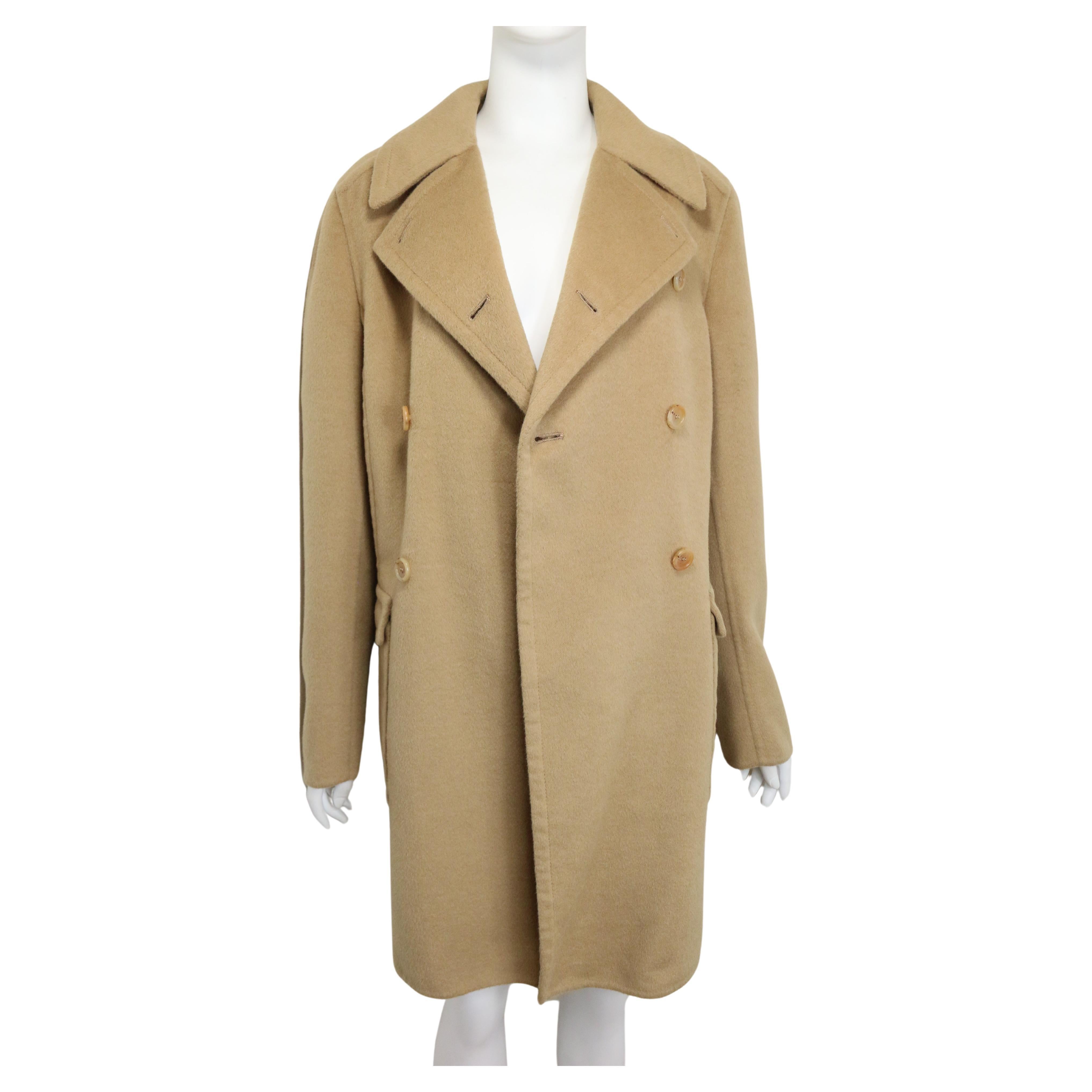 Prada Camel Wool Angora Goat Hair Double Breasted Coat  For Sale