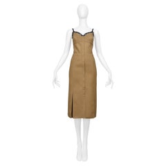 Prada Camel Wool Dress With Snaps And Black Lace