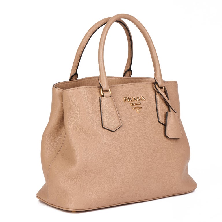PRADA Galleria large bag tote bag beige leather clochette by fedex shipping  B22