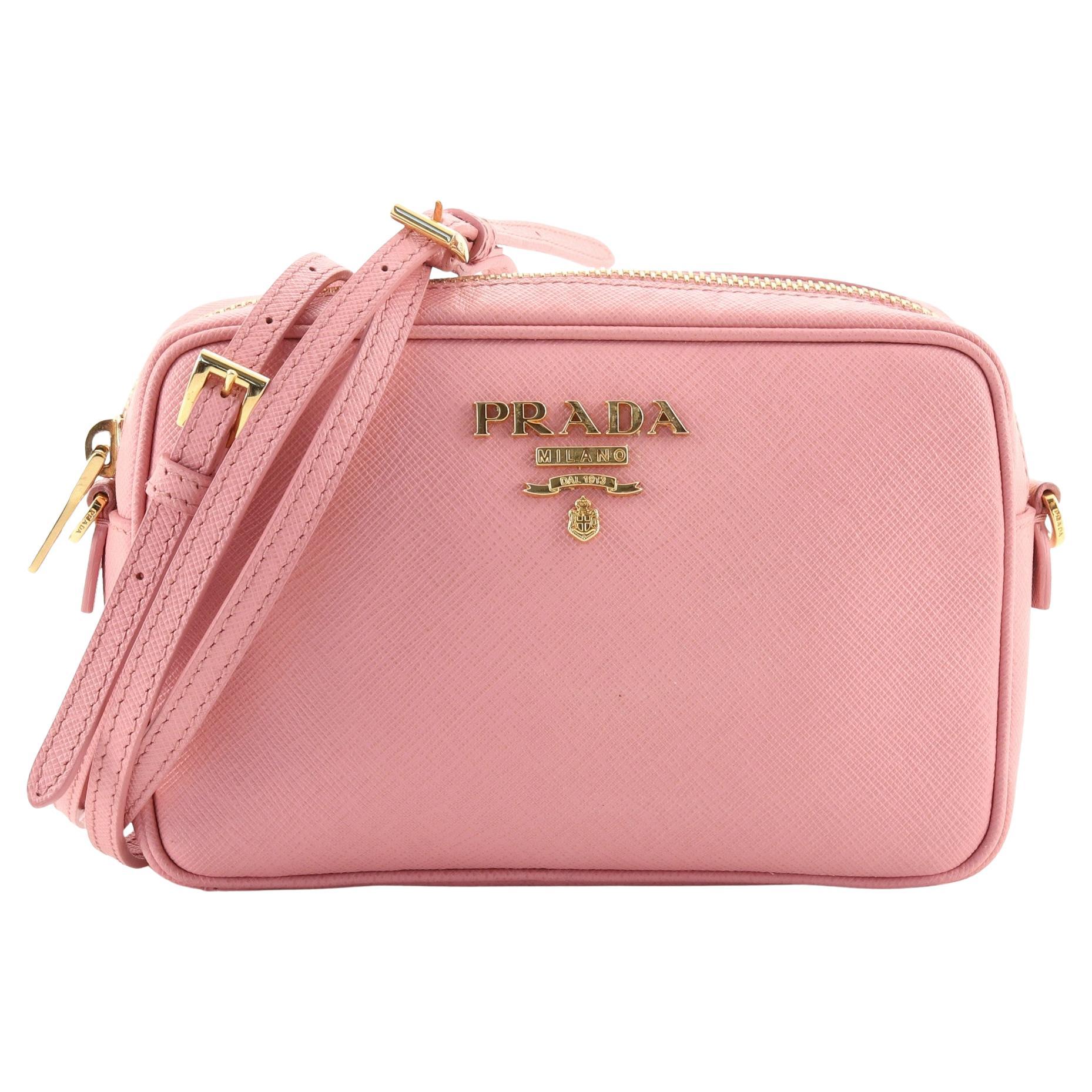 Prada Pink Saffiano Lux Leather Camera Crossbody Bag For Sale at 1stDibs