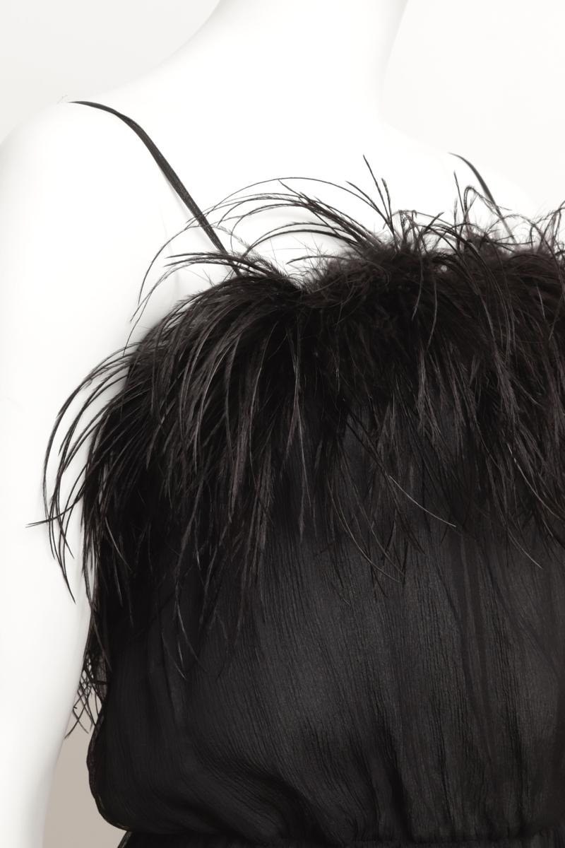 Gilet camisole en soie noire avec bordures en plumes - Taille 40 IT Pour femmes en vente