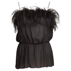 Prada Camisole Vest in Black Silk with Feather Trim – Size 40 IT