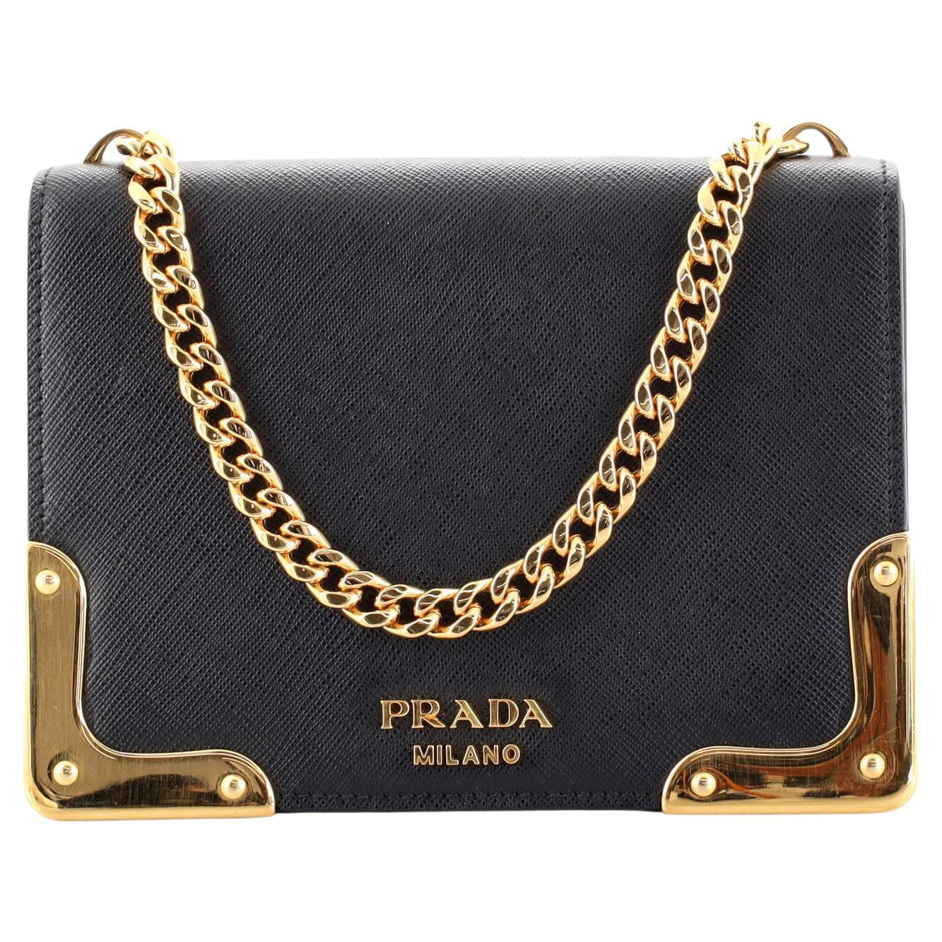 Prada Chain Flap Bag Saffiano Leather Small at 1stDibs
