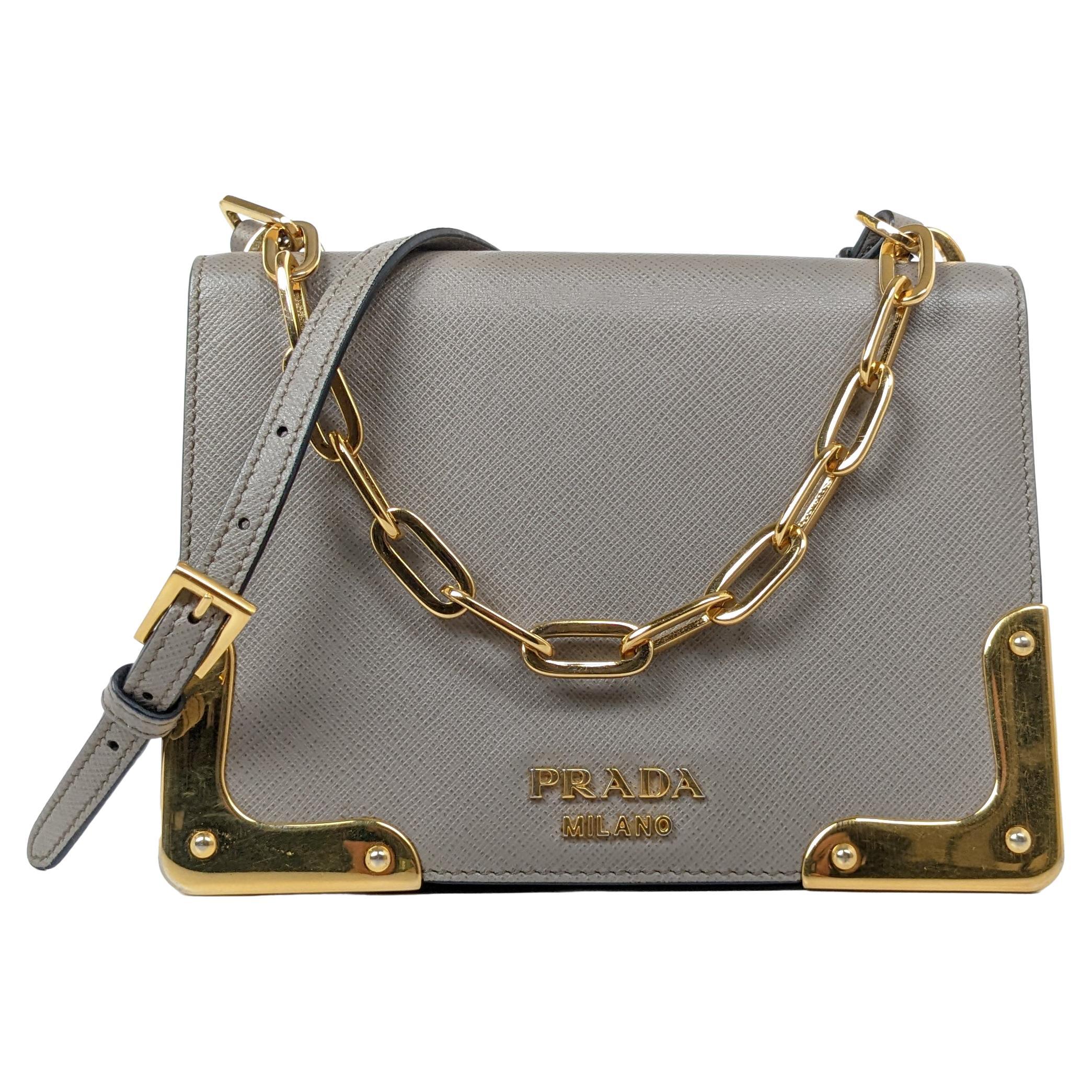 Prada Cammeo Chain Flap Saffiano Leather Small Crossbody Bag at 1stDibs