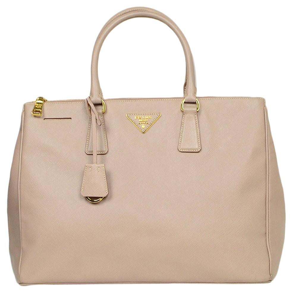 Prada Cammeo Nude Saffiano Large Galleria Double Zip Tote Bag rt