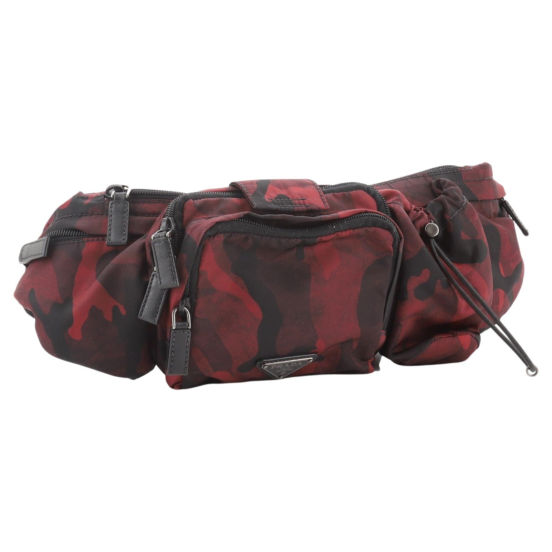Prada Camo Waist Bag Tessuto Black, Red