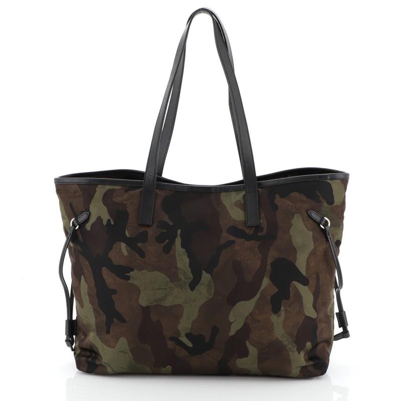 Black Prada Camouflage Convertible Open Tote Tessuto Medium
