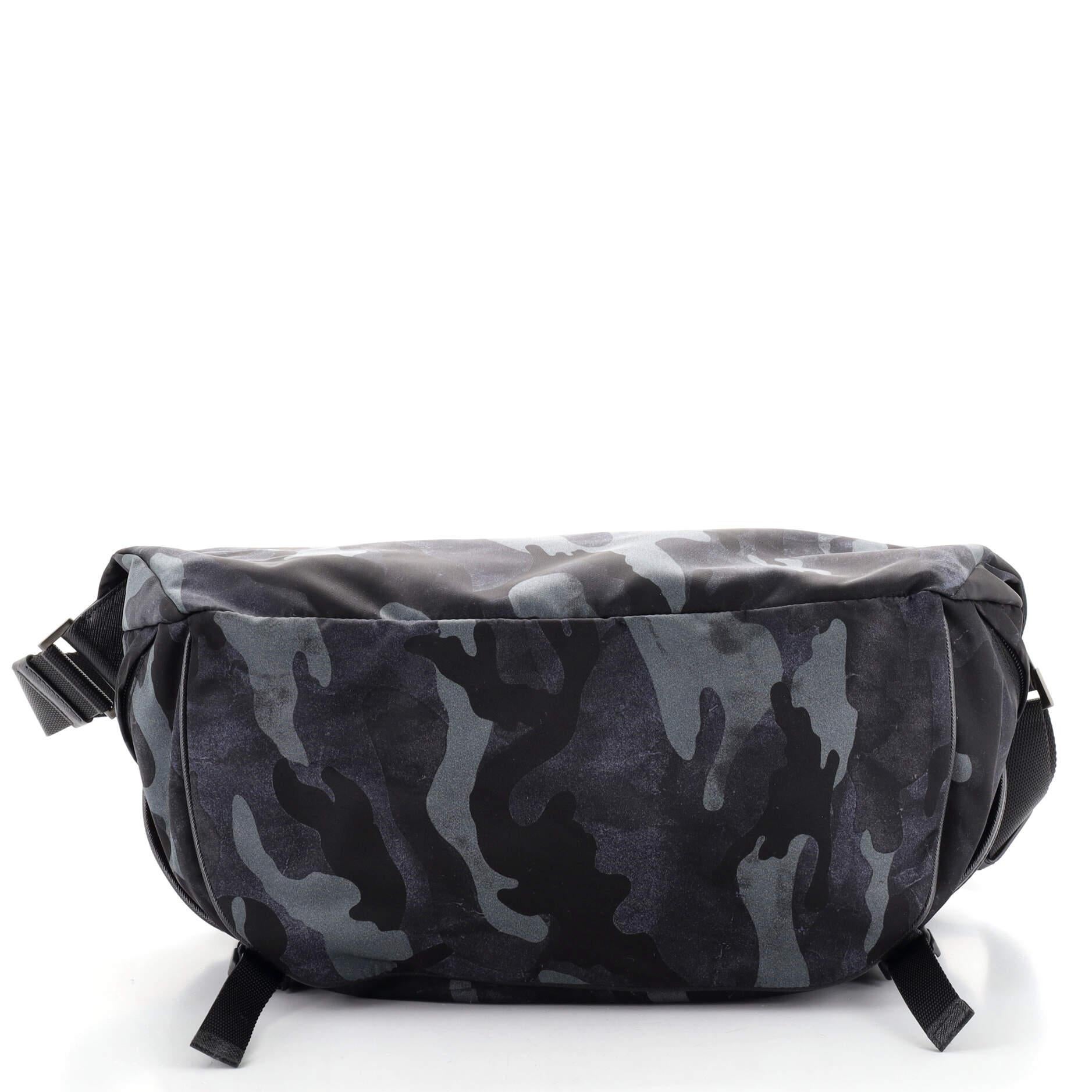 Black Prada Camouflage Convertible Pocket Belt Bag Tessuto Medium