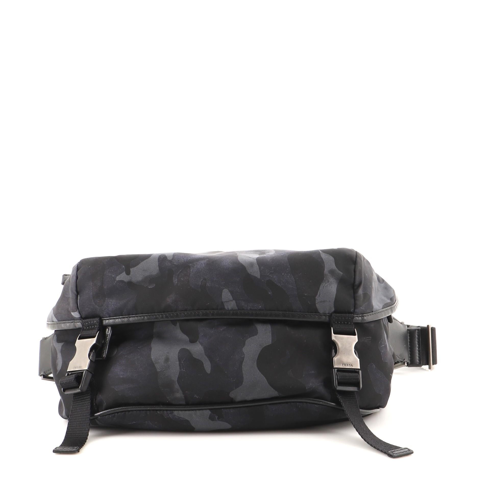 Black Prada Camouflage Convertible Pocket Belt Bag Tessuto Medium