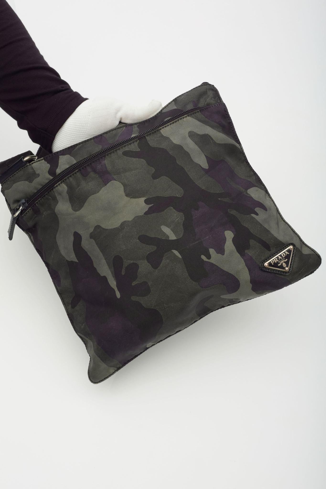 Prada Camouflage Nylon Khaki Messenger Bag For Sale 5