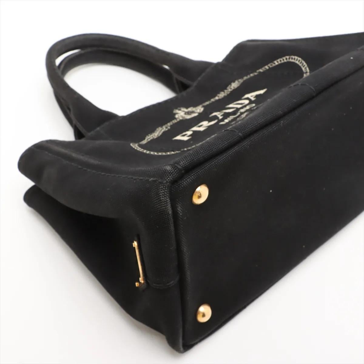 Donna Prada Canapa Canvas x Borsa a due vie in pelle nera in vendita