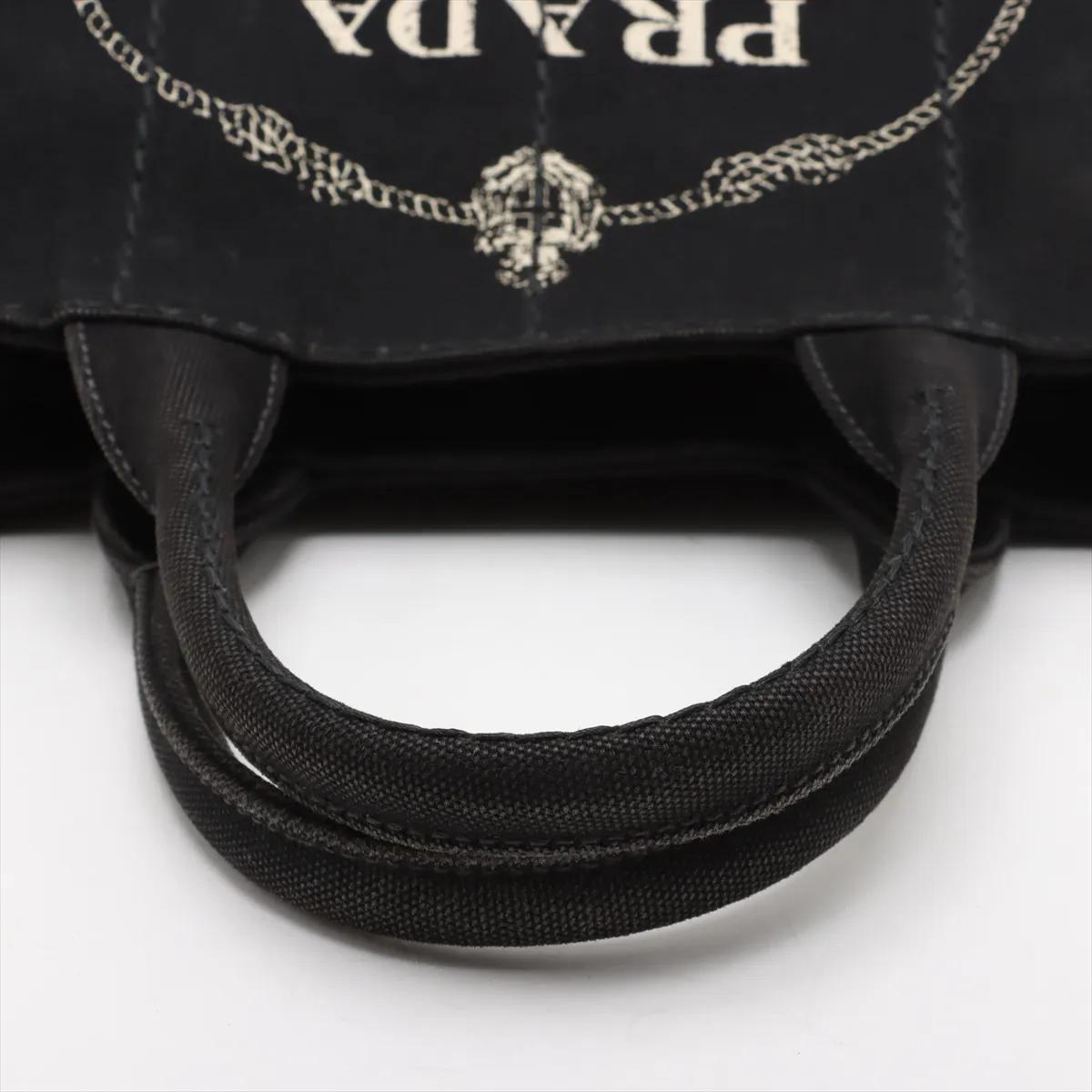 Prada Canapa Canvas x Borsa a due vie in pelle nera in vendita 1