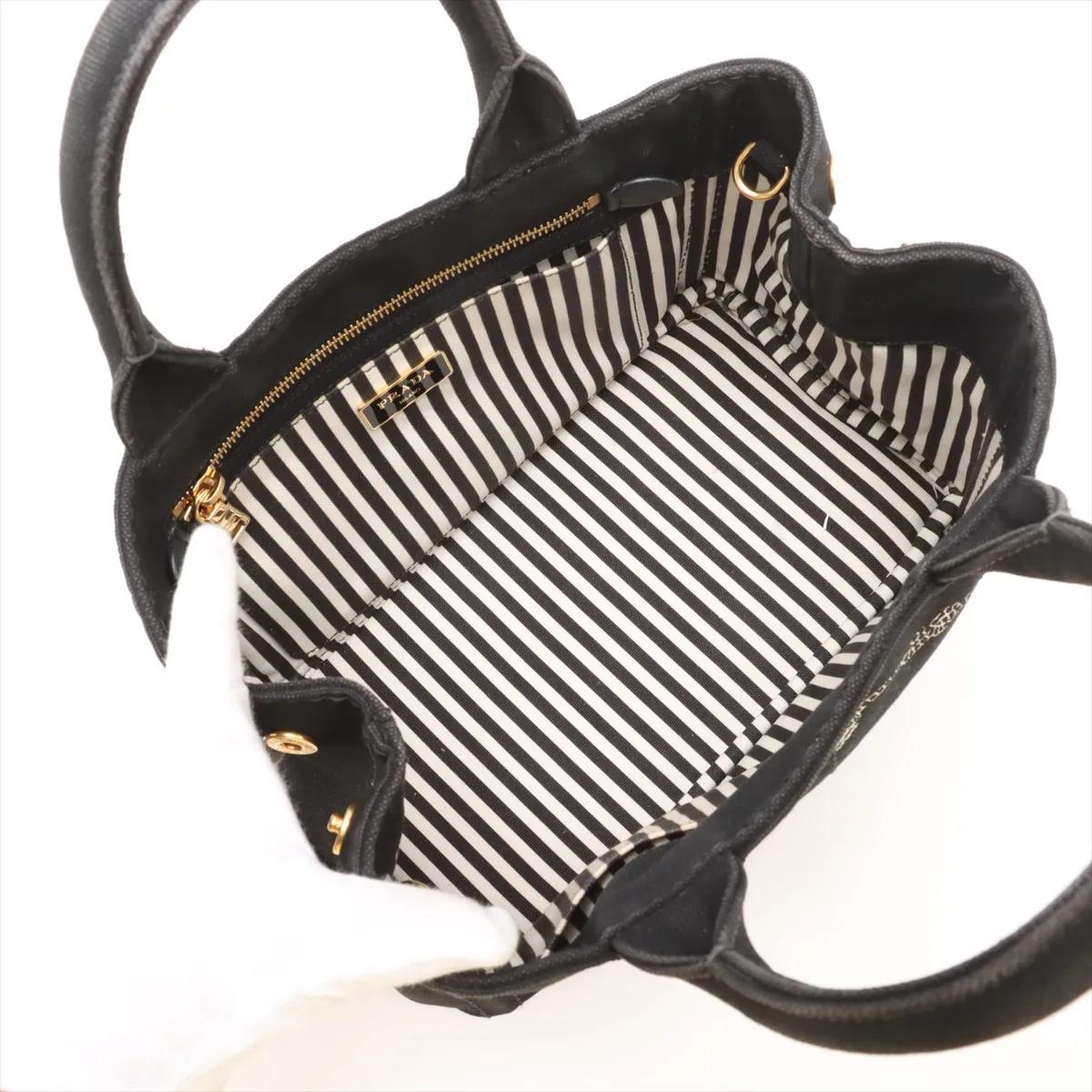 Prada Canapa Canvas x Borsa a due vie in pelle nera in vendita 4