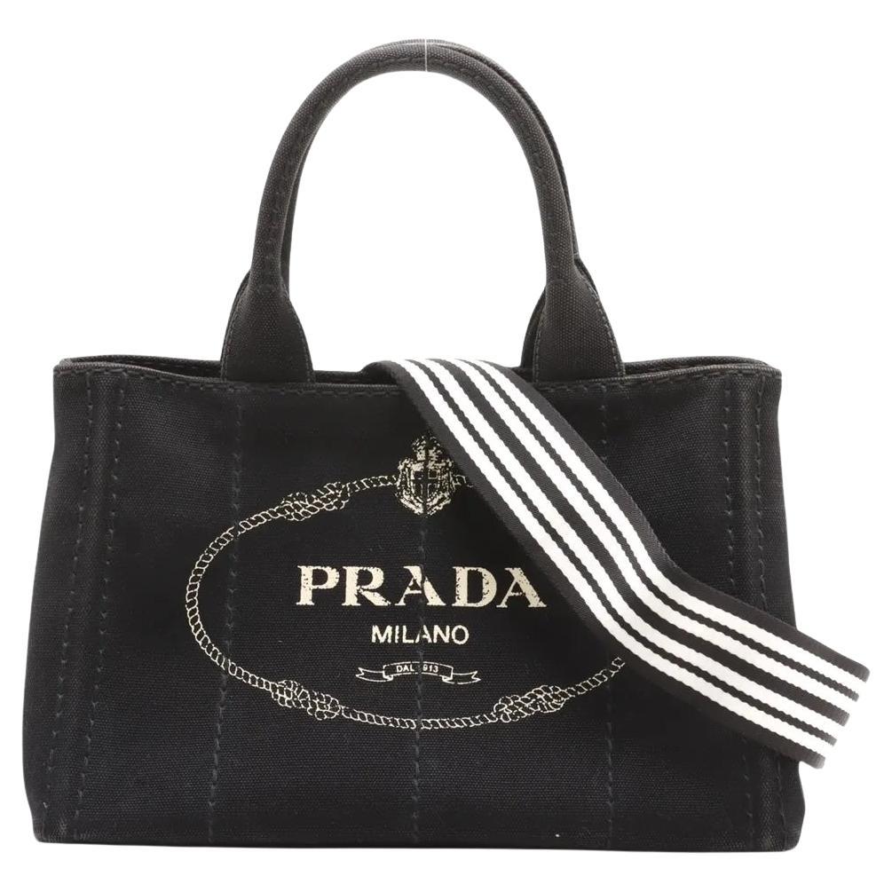 Prada Canapa Canvas x Borsa a due vie in pelle nera