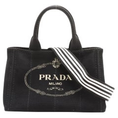 Prada Canapa Canvas x Borsa a due vie in pelle nera